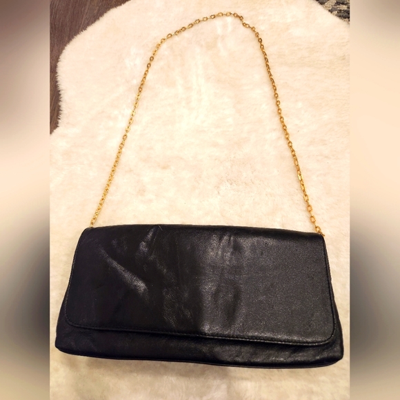 Vintage Leather Purse with Gold Chain Strap - Picture 2 of 5